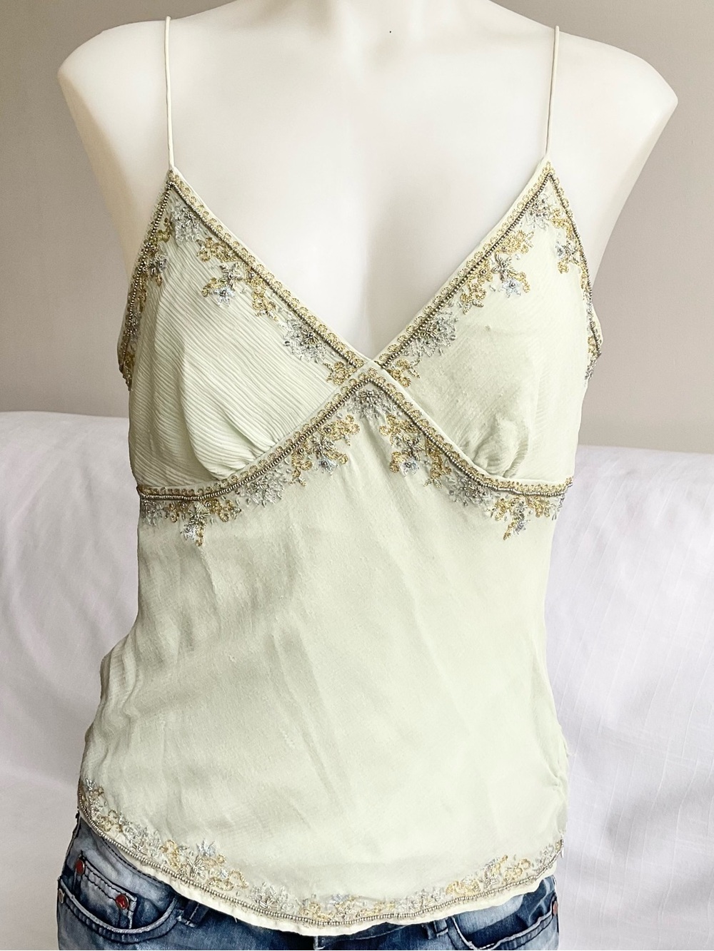 Banana Republic | Y2K Beaded Chiffon Cami Mint Green Embellished Top | 10